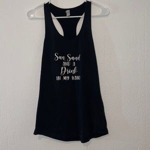 “sun sand and a drink in my hand” black, Razorback, tank top, size medium